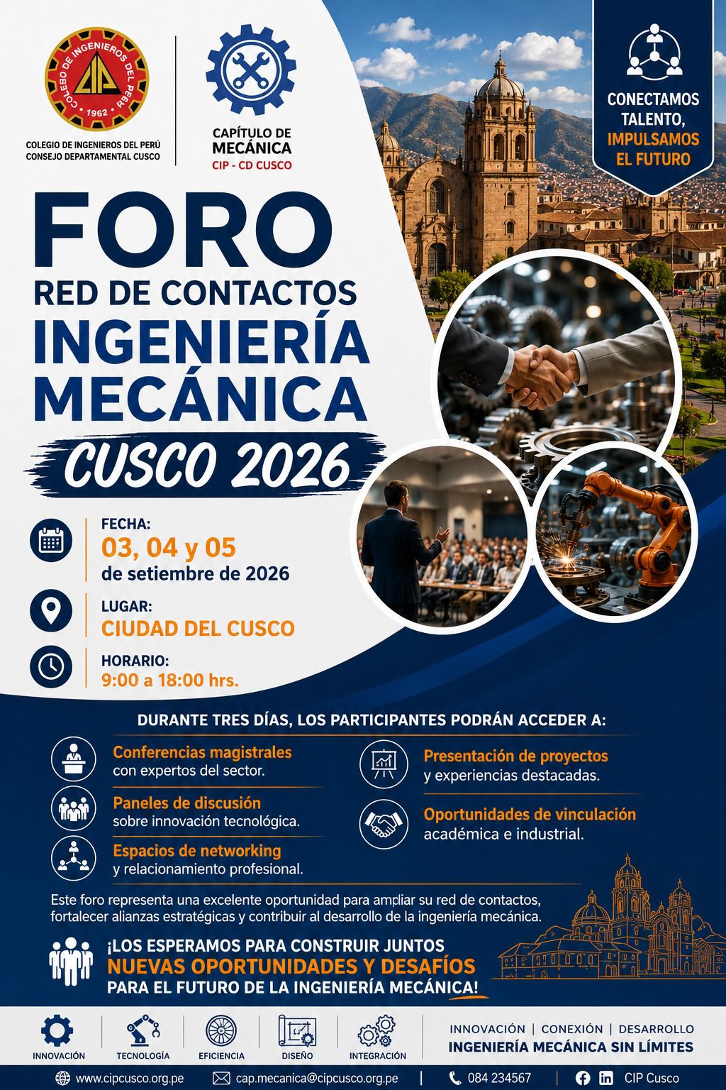Afiche del Foro Red de Contactos Ingeniería Mecánica Cusco 2026